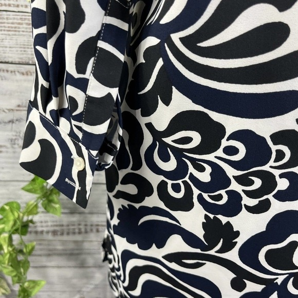 Ann Taylor Loft Dress size Small Black Blue Floral Boho Straight Knee Wedding - Picture 14 of 15